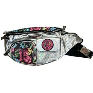 Nicole Lee USA Faux Leather Metallic Silver Adjustable Strap Belt Bag